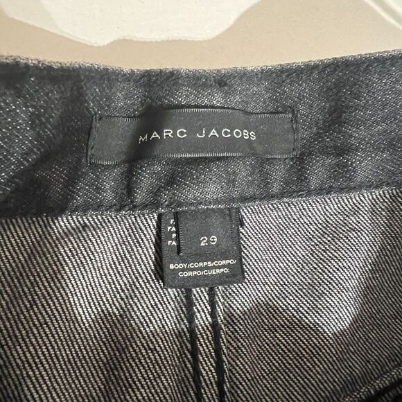 Marc Jacobs Denim Skirt Womens 29 Punk Patches Embroidered Black Goth Grunge - Picture 8 of 9